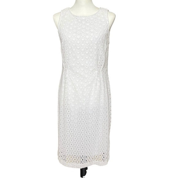 Garnet Hill Dress Size 6 White Eyelet Sheath Sleeveless Preppy Knee Length - Picture 7 of 7